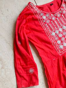 Red Embroidered Kurta