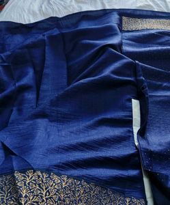 Navy Blue Embroidered Saree