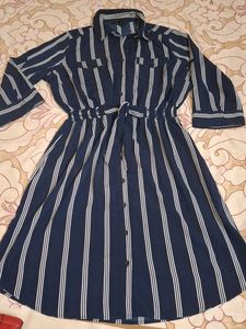 Striped Shirtdress with Tie Waist