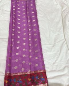 2.7 mtr banarasi zari purple fabric.
