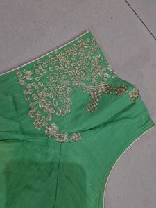 Green Pittan Work Saree With Blouse