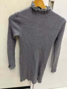 Gray Ruffle Neck Knit Dress
