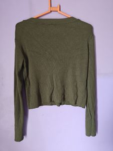 Olive Cutout Long Sleeve Top