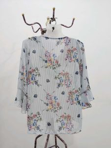 Stripy Floral Ruffle Blouse