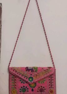 Embroidered Pink Clutch