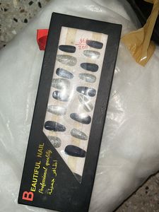 Navy blue and glitter stick on Nail set