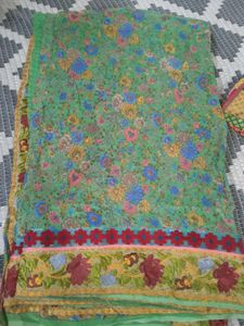 Floral Embroidered Green Saree