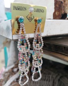 Sparkling Multi-Color Rhinestone Dangle Earrings