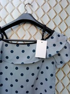 New With Tag Polka Dotted Grey Shoulder Tunic
