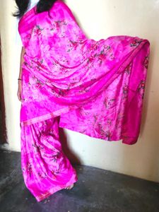 Pink Floral Saree with blouse piece