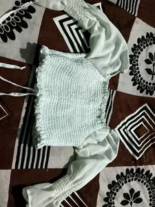 White Puff Sleeve Crop Top