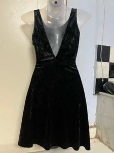 Branded Black Velvet Sleeveless Mini Dress