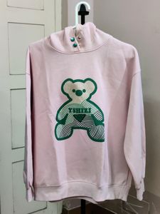 pink YSHIZI teddy bear graphic print oversized hoodie.