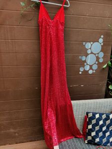 High Slit Red Sequins Party Dress