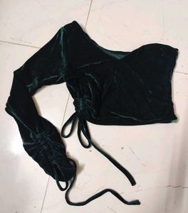 Velvet One-Shoulder Ruched Crop Top