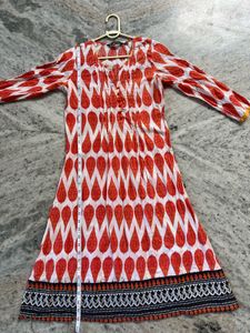Orange & White Print Dress