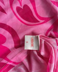 Urbanic Pink Heart Print Mesh Crop Top