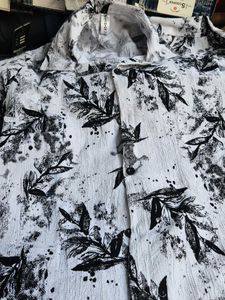 Black and White Floral Camp Shirt - Medium