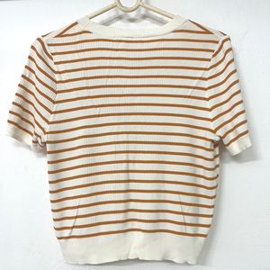 iEF Striped Knit Button-Down Top – Free Size