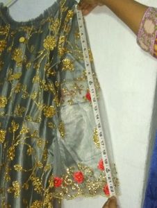 Zari Embroidered Ash Gown