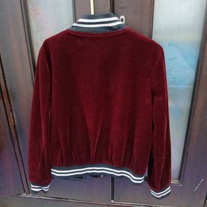 Classic Burgundy Velvet Bomber Jacket