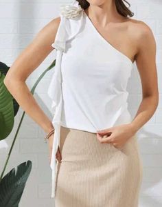 Shein One Shoulder Flower Applique Ruffle Detail