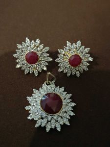 AD Pendant And earrings With Ruby Stone