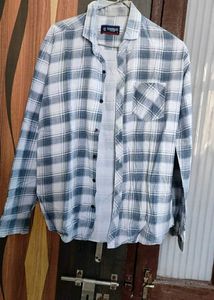 Blue &amp; White Plaid Flannel Shirt
