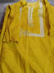 Yellow Embroidery Suit With Dupatta.