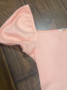 Peach Puff Sleeve Crop Top