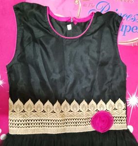 Girls Full Length Party Dress (Black, Sleeveless)