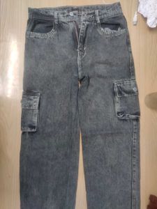 Black Charcoal Cargo Jeans