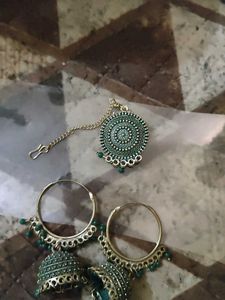 Green Jhumka Earrings