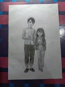 Cute Animated Couple Sketch A4 Size