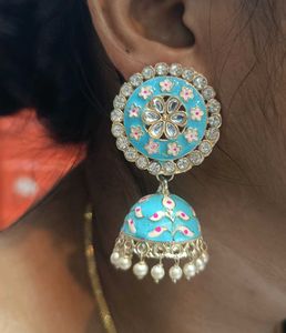 Blue Enamel Jhumka Earrings