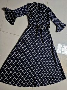 Navy &amp; White Patterned Dress