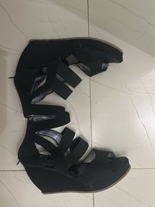 Black Wedge Heels with Elastic Straps
