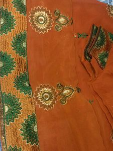 Brown Sarree With Free Stiched Blouse