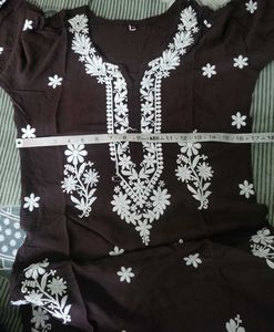 Embroidered Brown Kurta Pant Set
