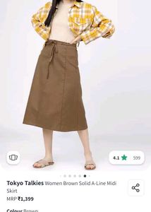 Brown A-Line Midi Skirt
