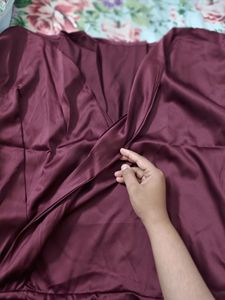 Burgundy Satin Mini Wrap Dress❣️✨💗 ( Size XL )