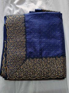 Elegant Navy Blue Embroidered Saree