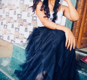 Black Ruffle Long Skirt