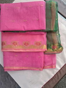Chanderi Silk Pink Sari With Border Ful+fal