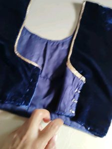 Regal Blue Velvet Embroidered Choli Blouse