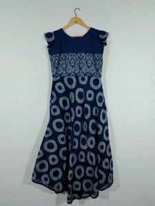 Navy Blue Printed Long A Line Kurta Women&#39;s