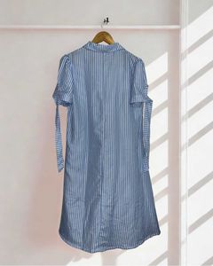 Blue and White Vertical striped straight dress