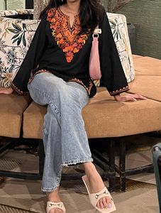 Embroidered Black Kurti Top