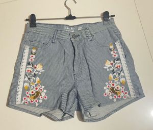 Striped Embroidered Shorts