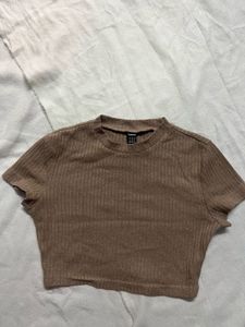 Brown Ribbed Crop Top